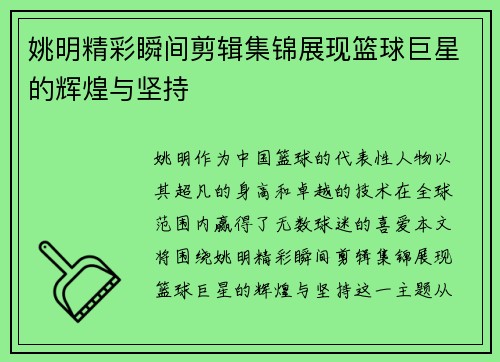 姚明精彩瞬间剪辑集锦展现篮球巨星的辉煌与坚持